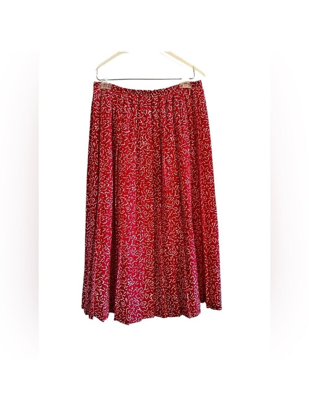 LESLIE FAY Vintage Red Pleated Skirt Abstract Design Stretch Waist - Size 10